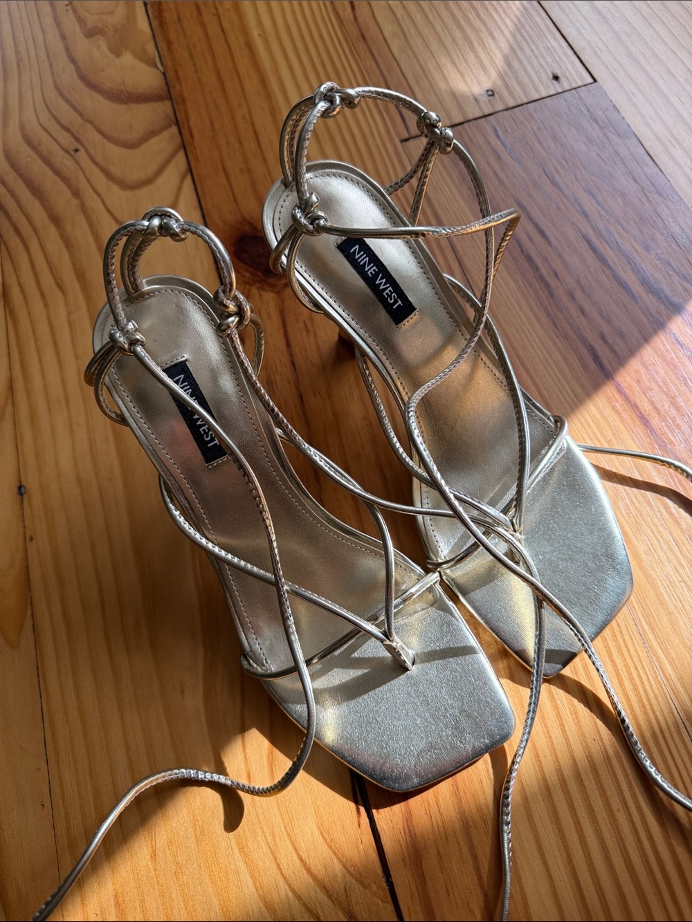 Nine West Metallic Gold Strappy Lace-Up Heels